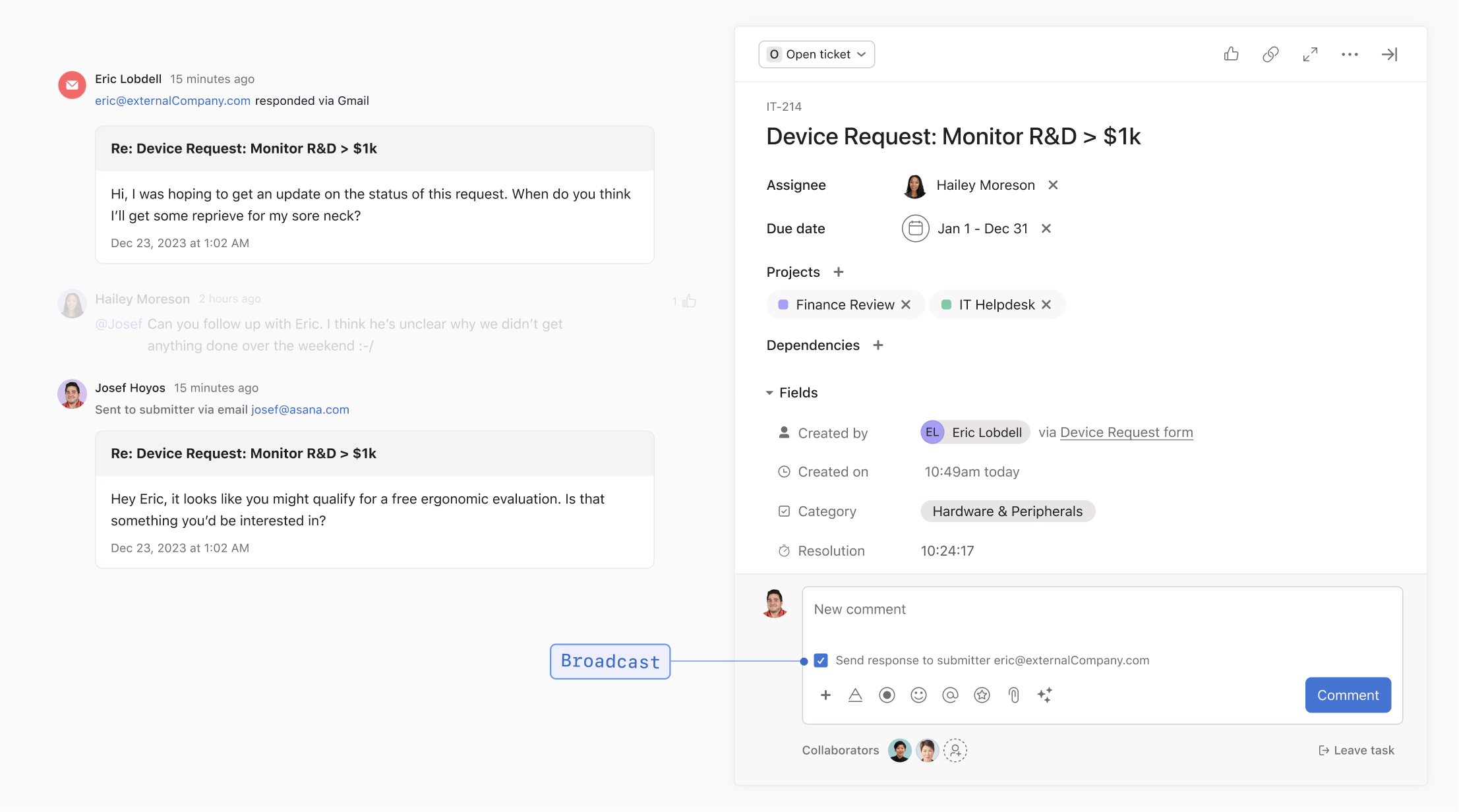 Private communication achieved via email broadcasting with customers
