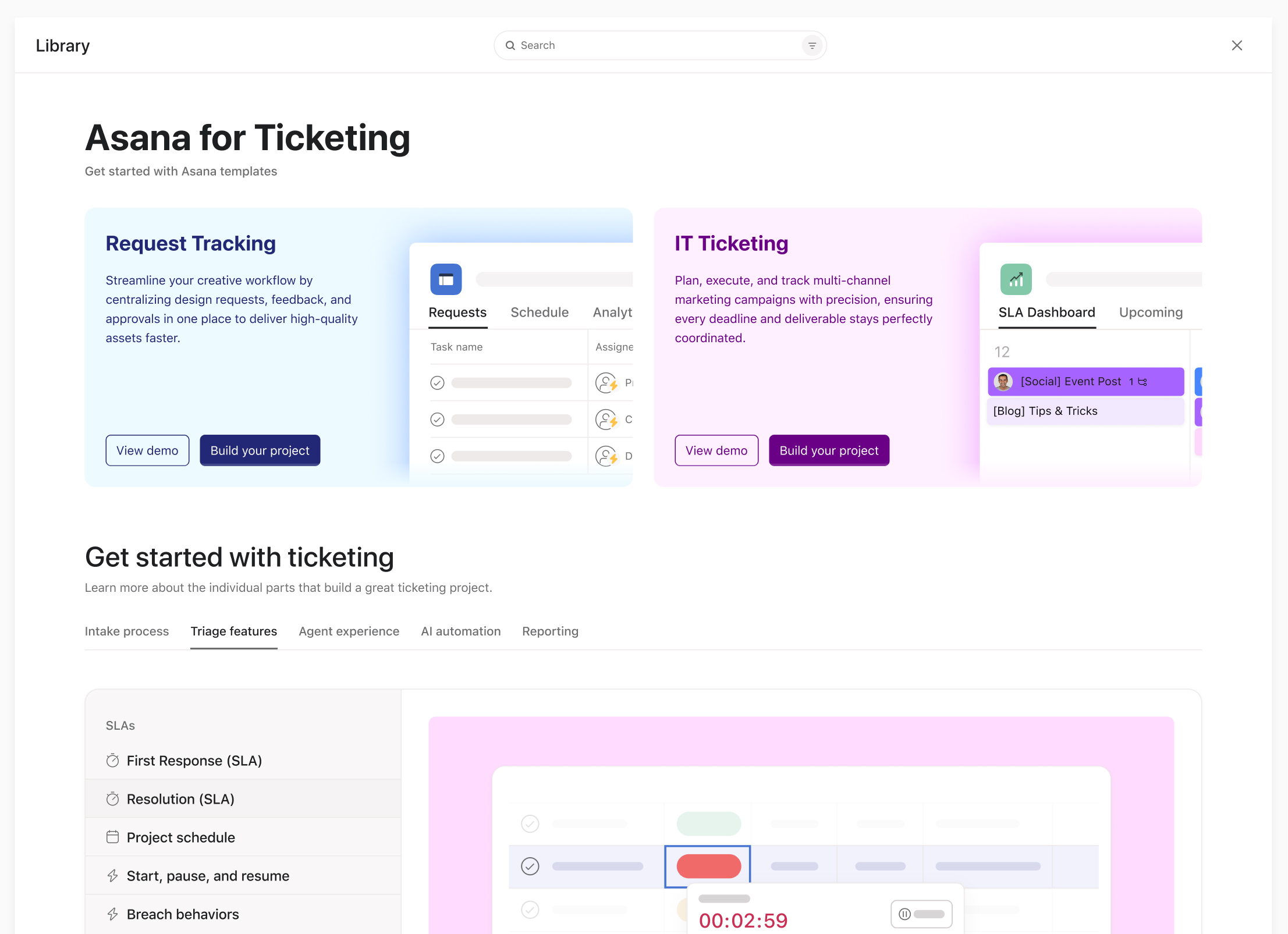 Asana Use Case Library featuring Ticketing